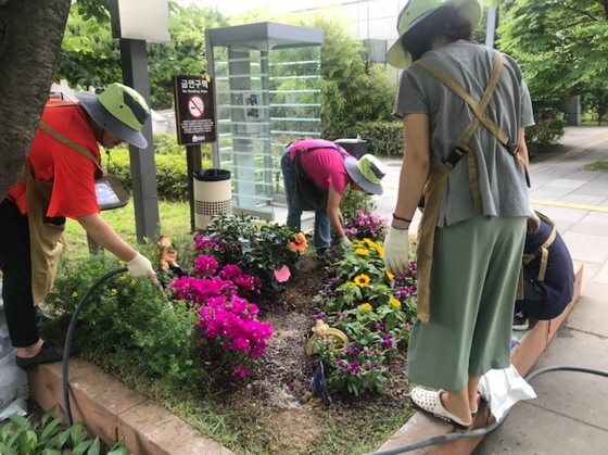 NSP통신-성남시민들이 여수동에 꽃을 심어 정원을 조성하고 있다. (성남시)