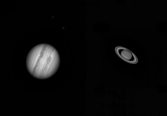 NSP통신-행성관측으로 본 목성(왼쪽)과 토성 모습. (안성시)