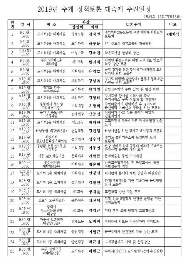 NSP통신-2019년 추계 정책토론 대축제 추진 일정표. (경기도의회)