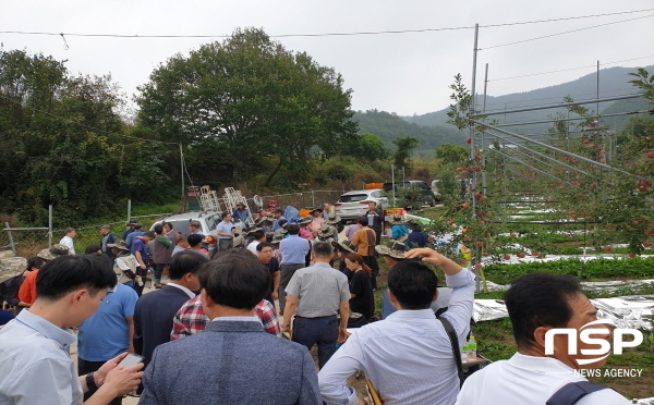 NSP통신-안동시농업기술센터는 지난 1일 북후면에서 2019년 과수 시범사업 현장 평가회를 개최했다. (안동시)