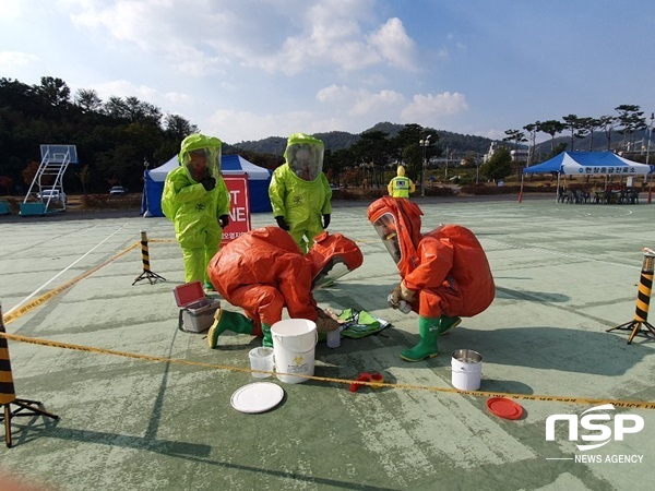 NSP통신-나주시가 5일 유관기관과 합동으로 실시한 2019년 합동 생물테러 대비·대응 소규모 모의훈련. (나주시)