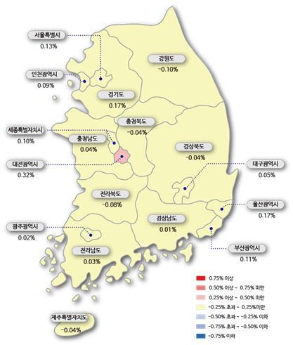 NSP통신-12월 1주 시도별 아파트 매매가격지수 변동률 (이미지=한국감정원)