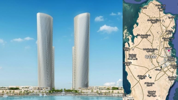 NSP통신-좌측부터 카타르 루사일 타워 조감도, 위치도 (이미지=현대건설)