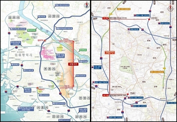 NSP통신-좌측부터 서창~김포, 오산~용인 고속도로 사업 위치도 (이미지=국토부)