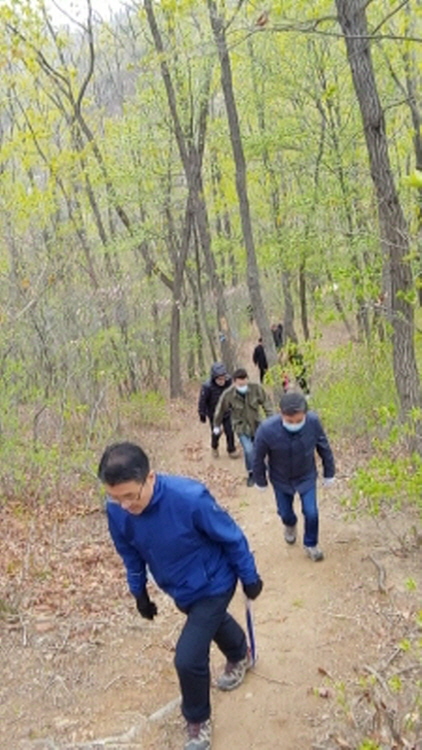 NSP통신-용인시 직원들이 명품 순례길 조성을 위해 애덕고개 일원을 답사하고 있다. (용인시)