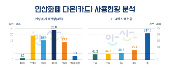 NSP통신-안산화폐 다온 사용현황 분석 그래프. (NSP통신 DB)