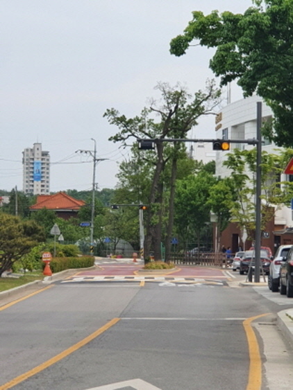 NSP통신-해우재 이면도로 횡단보도에 설치한 교통안전 시설물. (수원시)