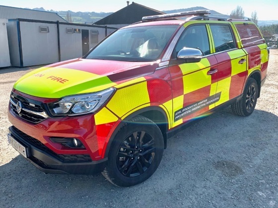 NSP통신-사진은 지난 달 영국의 노스 웨일스 소방구조국(North Wales Fire & Rescue Service)에 업무용 차량으로 공급된 렉스턴 스포츠(현지명 무쏘).