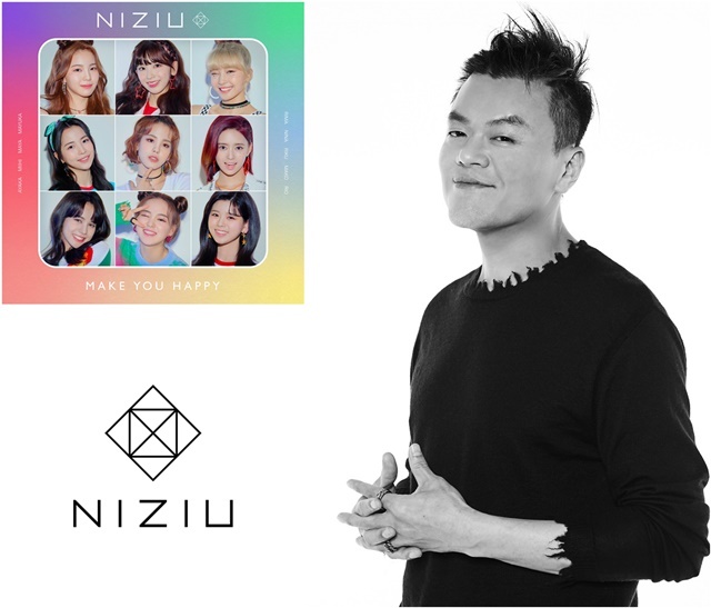 NSP통신-▲글로벌 오디션 프로젝트 니지 프로젝트를 통해 최종 멤버 선발된 9명(왼쪽 위)과 팀명 NiziU 및 로고(왼쪽 아래), 니지 프로젝트를 이끈 JYP 수장 박진영(오른쪽)