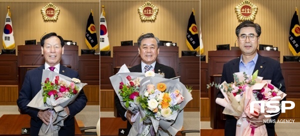 NSP통신-(왼쪽부터)의장 고우현(문경2), 제1부의장 김희수(포항2), 제2부의장 도기욱(예천1)