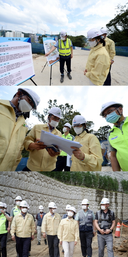 NSP통신-26일 은수미 성남시장이 태풍 바비 대비 대규모 건설 현장 등 주요 시설을 방문해 관계자들과 점검을 하고 있다. (성남시)