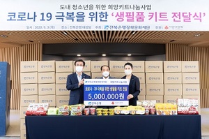 [NSP PHOTO]전북은행, 코로나 극복 생필품 키트 전달식 실시