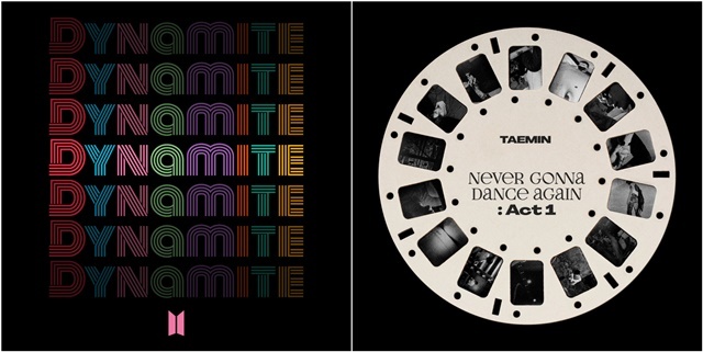 NSP통신-▲방탄소년단 디지털 싱글 Dynamite 온라인 표지(左)와 샤이니 태민 정규 3집 Never Gonna Dance Again : Act 1 온라인 표지(右) (빅히트엔터테인먼트, SM엔터테인먼트 / Dreamus 제공)