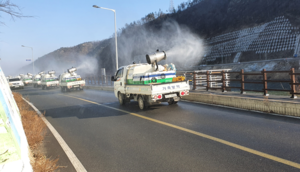 [NSP PHOTO]경주·포항시 합동, 조류인플루엔자 방제 소독작업