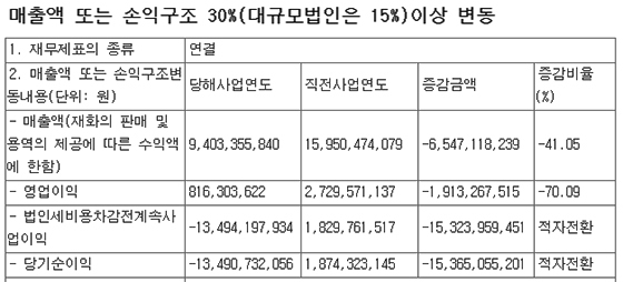 NSP통신-베노홀딩스의 작년 실적. (전자공시)