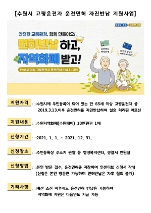 NSP통신-고령운전자 운전면허 자진반납 지원 안내. (수원시)