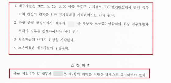 NSP통신-정기총회개최금지가처분(2021카합20702) 사건 주문 내용 (강은태 기자)