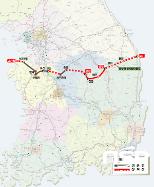NSP통신-중부권 동서횡단철도 사업 노선도 (경상북도)
