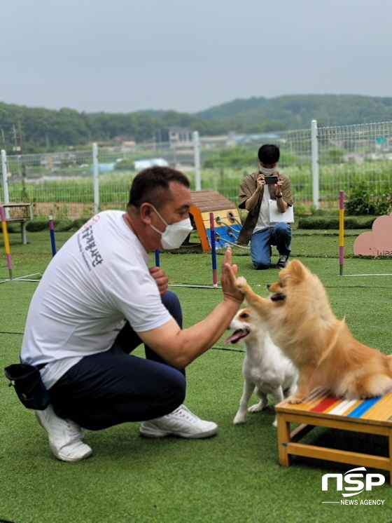 NSP통신-이웅종 교수가 반려동물 행동교정 시범을 보이는 모습. (김종식 기자)