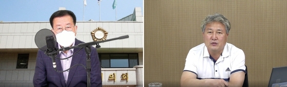 NSP통신-군포시의회가 대면 활동 축소로 시민과의 만남이 어려워지자 영상과 SNS 콘텐츠를 통해 활발한 소통을 전개하고 있다. 사진은 조례를 설명하고 있는 장경민(왼쪽), 이견행 의원. (군포시의회)