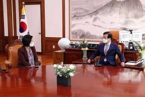 [NSP PHOTO]박병석 국회의장, 심상정 정의당 대선 후보 예방 받아
