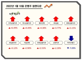 [NSP PHOTO][업앤다운]은행주 상승…우리금융 52주 최고가·카카오뱅크↓