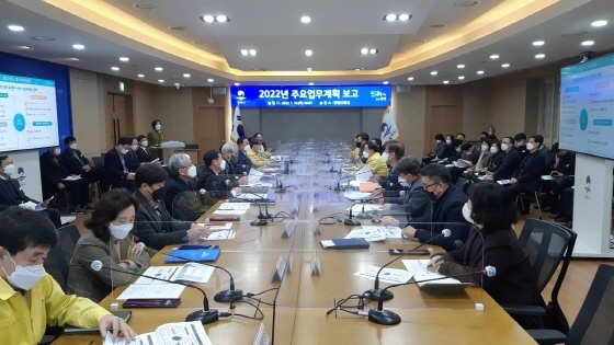 NSP통신-시청 종합상황실에서 개최된 실·국·소 및 공공기관의 2022년 주요업무계획 보고회 모습. (평택시)