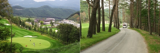 NSP통신-부영 오투리조트 골프장 전경(左)과 13번홀 소나무숲길(右) (부영)