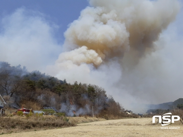 NSP통신-5일 오후 1시 29분경 봉화군 봉화읍 화천리369 일원에 산불이 발생했다. (산림청)