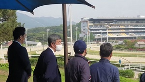 [NSP PHOTO]정기환 한국마사회장, 경주마 새벽훈련장 찾아 소통 행보