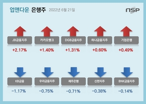 [NSP PHOTO][업앤다운]은행주 하락…카카오뱅크↑·KB금융↓