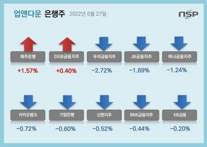 [NSP PHOTO][업앤다운]은행주 하락…제주은행↑·우리금융↓