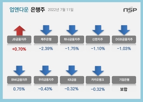 [NSP PHOTO][업앤다운]은행주 하락…JB금융↑·신한지주↓