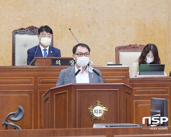 NSP통신-김영선 광주 광산구의원이 25일 열린 제273회 임시회 제2차 본회의에서 5분 발언을 하고 있다. (광주 광산구의회)