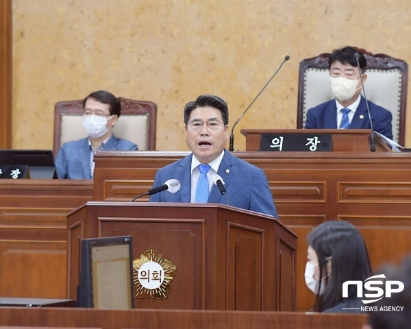 NSP통신-박현석 광산구의원이 25일 열린 제273회 임시회 제2차 본회의에서 5분 발언을 하고 있다. (광주 광산구의회)