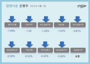 [NSP PHOTO][업앤다운]은행주 하락…기업은행‧카카오뱅크↓