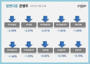 [NSP PHOTO][업앤다운]은행주 하락…KB금융·카카오뱅크↓