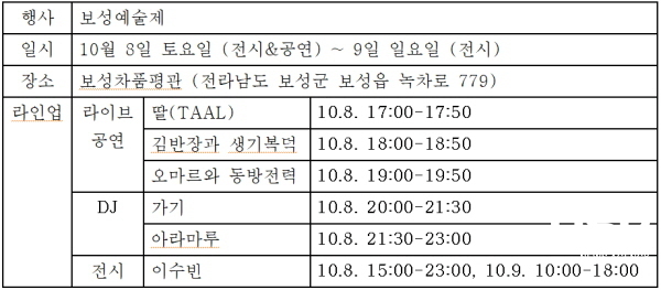 NSP통신-보성예술제 행사 일정표[사진=보성군]