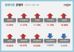 [NSP PHOTO][업앤다운]은행주 상승…·카카오뱅크↑·BNK금융↓