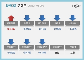 [NSP PHOTO][업앤다운]은행주 하락…·JB금융↑·카카오뱅크↓