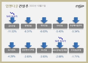 [NSP PHOTO][업앤다운]건설주 하락…금호건설 52주신저가‧현대건설↓