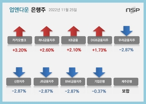 [NSP PHOTO][업앤다운]은행주 하락…카카오뱅크↑·우리금융↓