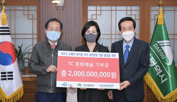 NSP통신-지난 6일 대구시와 TC는 지역 공연문화 진흥발전을 위한 TC 기부약정 협약을 체결했다. (대구시)