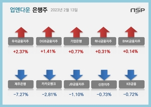 [NSP PHOTO][업앤다운]은행주 하락…우리금융↑·제주은행↓