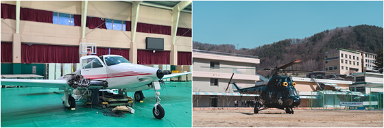 NSP통신-한국항공고등학교에서 도입한 고정익 항공기와 회전익 항공기. (강원도교육청)