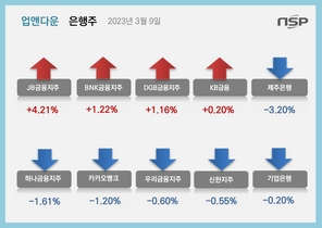 [NSP PHOTO][업앤다운]은행주 하락…JB금융↑·카카오뱅크↓