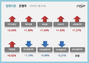 [NSP PHOTO][업앤다운]은행주 상승…카카오뱅크↑·DGB금융↓