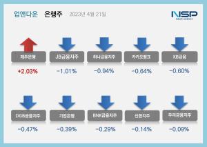 [NSP PHOTO][업앤다운]은행주 하락…제주은행↑·JB금융↓