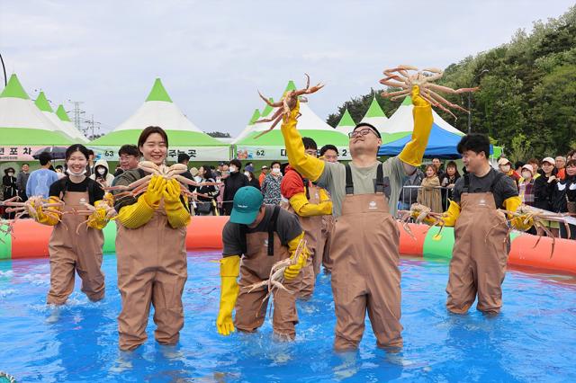 NSP통신-동해시 동해항 크랩킹 페스타 행사에 참가한 시민들이 대게를 잡으며 즐거워하고 있다. (사진 = 동해시)