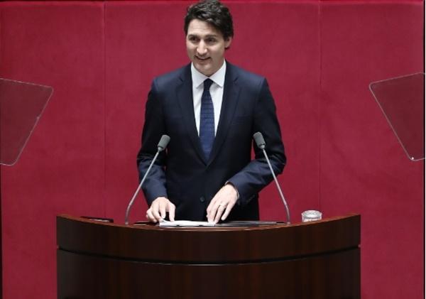 NSP통신-쥐스탱 트뤼도 캐나다 총리가 국회 본회의장에서 연설하고 있다. (사진 = 국회의장 공보수석실)